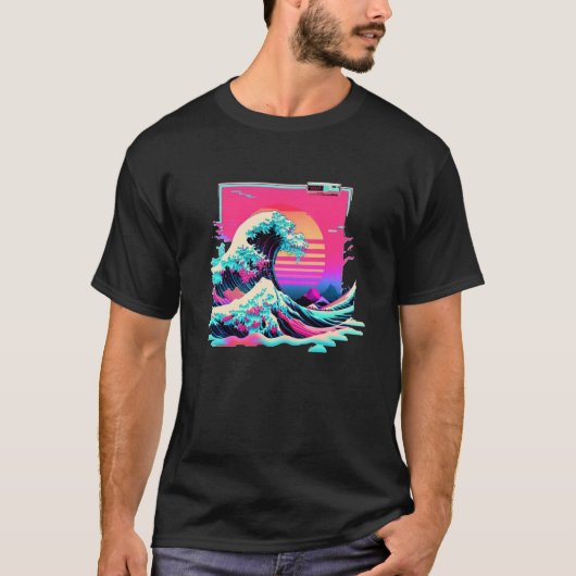 VAPERWAVE美的グリッチ波素晴らしレトロウェーブシー Tシャツ (正面)