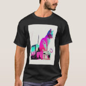 Vaperwave Aesthetic Glitch Cat Retrowave Synthwave Tシャツ (正面)