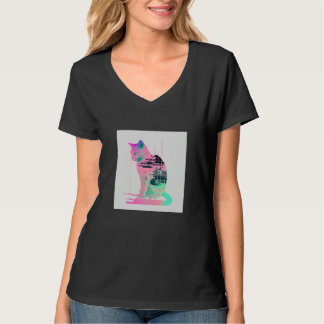 Vaperwave Aesthetic Glitch Cat Retrowave Synthwave Tシャツ