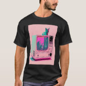 Vaperwave Aesthetic Glitch Cat Retrowave Synthwave Tシャツ (正面)