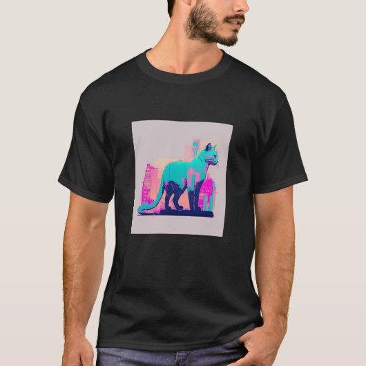 Vaperwave Aesthetic Glitch Cat Retrowave Synthwave Tシャツ (正面)