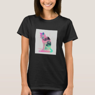 Vaperwave Aesthetic Glitch Cat Retrowave Synthwave Tシャツ