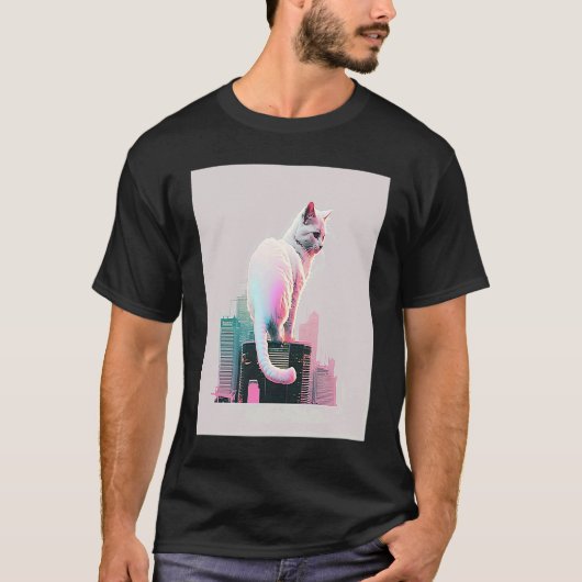 Vaperwave Aesthetic Glitch Cat Retrowave Synthwave Tシャツ (正面)