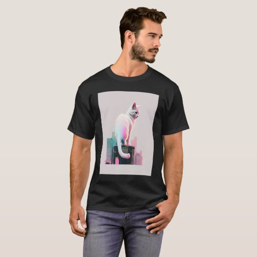 Vaperwave Aesthetic Glitch Cat Retrowave Synthwave Tシャツ (正面フル)