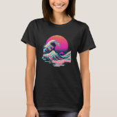 Vaperwave Aesthetic Glitch Great Wave Retrowave Sy Tシャツ (正面)