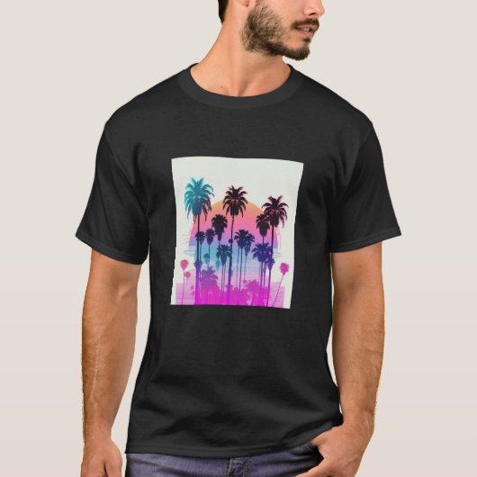 Vaperwave Aesthetic Glitch Palm Retrowave Synthwav Tシャツ (正面)