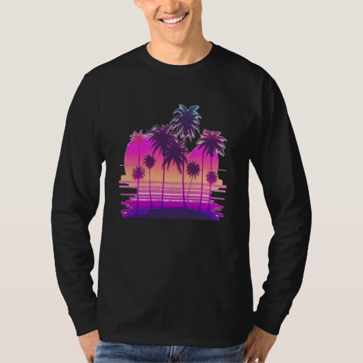 Vaperwave Aesthetic Glitch Palm Retrowave Synthwav Tシャツ (正面)