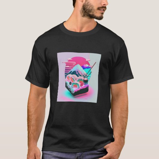 Vaperwave Aesthetic Glitch Sushi Retrowave Synthwa Tシャツ (正面)