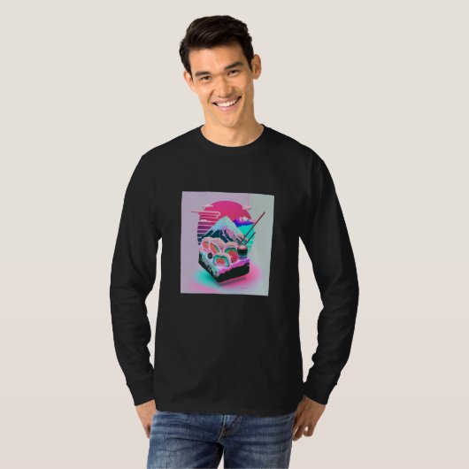 Vaperwave Aesthetic Glitch Sushi Retrowave Synthwa Tシャツ (正面フル)