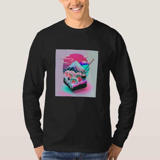 Vaperwave Aesthetic Glitch Sushi Retrowave Synthwa Tシャツ (正面)