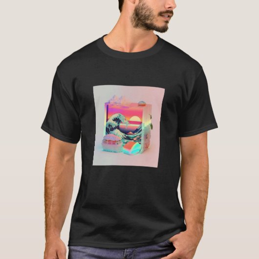 Vaperwave Aesthetic Glitch Sushi Retrowave Synthwa Tシャツ (正面)