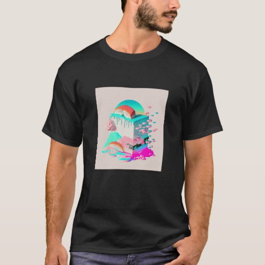 Vaperwave Aesthetic Glitch Sushi Retrowave Synthwa Tシャツ (正面)