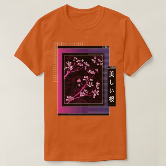 Vaporwaveさくらんぼブロッサム日本の桜美学 Tシャツ (デザイン正面)