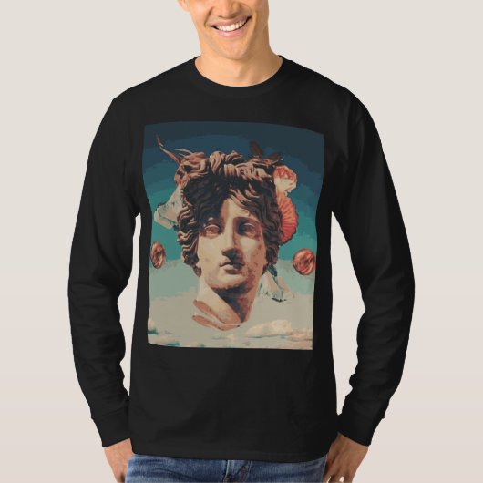 Vaporwaveの審美的な彫像の人の長袖のワイシャツ Tシャツ (正面)