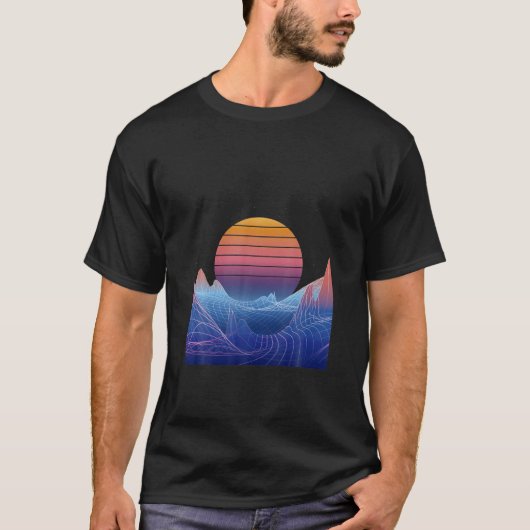 Vaporwaveエステティックサンセットマウンテンズレトロ2022 Tシャツ (正面)