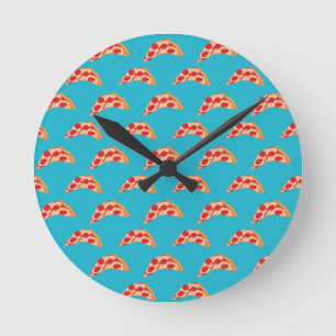 Vaporwaveペペロニチーズピザスライスファストフード ラウンド壁時計