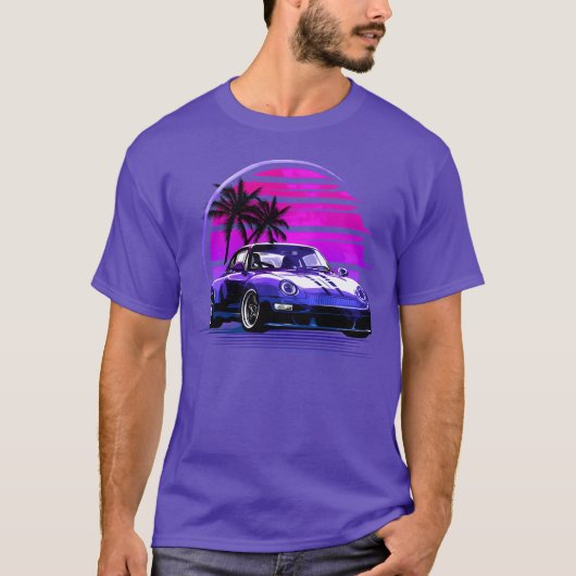 Vaporwave夕焼け 80年代 車 レトロ フレンズ フレンド tシャツ (正面)