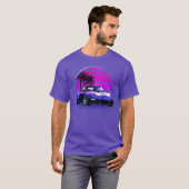 Vaporwave夕焼け 80年代 車 レトロ フレンズ フレンド tシャツ (正面フル)