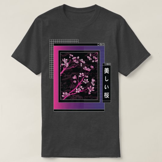 Vaporwave日本のさくらんぼ桜ツリーブロッサムエスト Tシャツ (デザイン正面)
