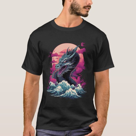Vaporwave日本の東京ドラゴンアジアレトロ80ユーロ™S Tシャツ (正面)