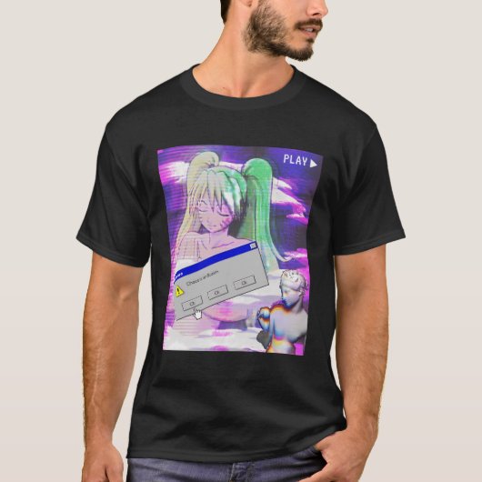 Vaporwave美学日本のスタイルアニメフード付きスウェットシャツ Tシャツ (正面)