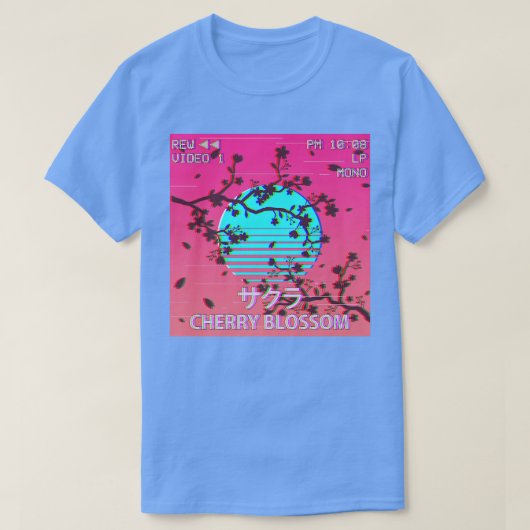 Vaporwave美学日本の桜さくらんぼ花 Tシャツ (デザイン正面)