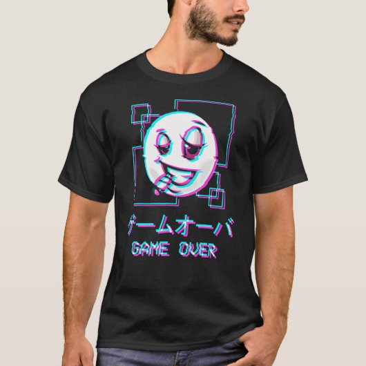 Vaporwave美的ハッピー顔日本のゲームオーバー Tシャツ (正面)