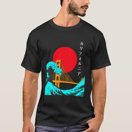 Vaporwave美的長袖シャルトグレートウェーブ Tシャツ (正面)