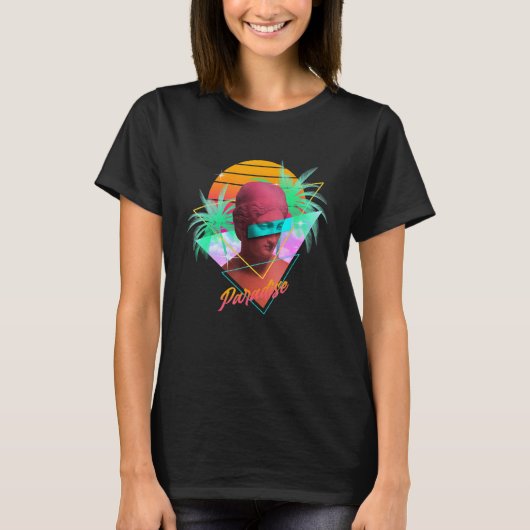 Vaporwave美象像パラダイスレトロウェーブスクル Tシャツ (正面)