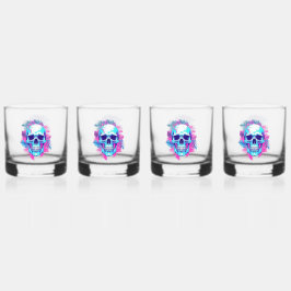 Vaporwave風フラワースカル ウイスキーグラス