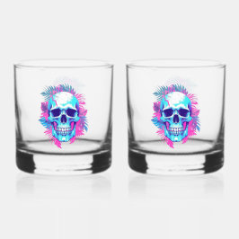 Vaporwave風フラワースカル ウイスキーグラス