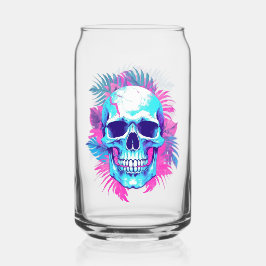 Vaporwave風フラワースカル ガラス缶