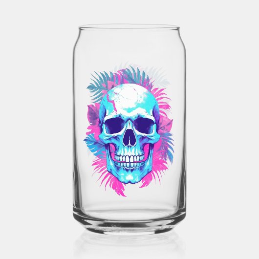 Vaporwave風フラワースカル ガラス缶 (正面)