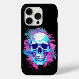 Vaporwave風フラワースカル iPhone 15 Proケース