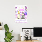 Vaporwave オカメインコ レトロサンセットポスター ポスター (ホームオフィス)