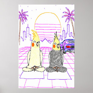 Vaporwave オカメインコ レトロサンセットポスター ポスター