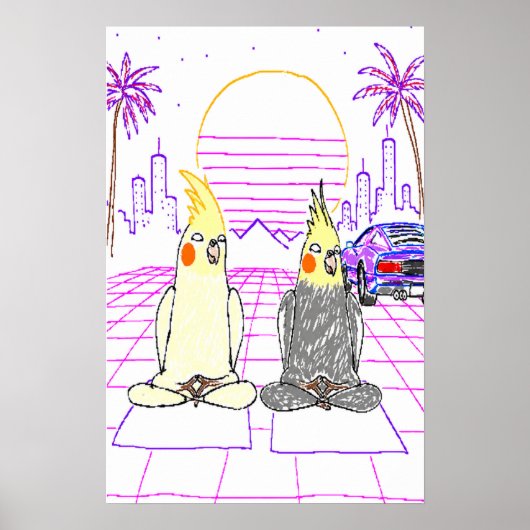 Vaporwave オカメインコ レトロサンセットポスター ポスター (正面)
