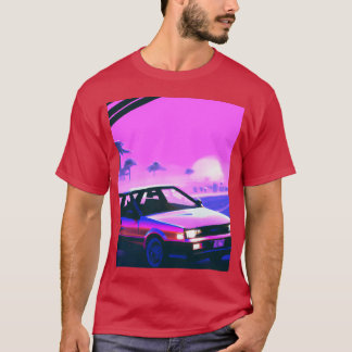 Vaporwave カー Synthwave 夕焼け 少女 レトロ おもしろ Tシャツ