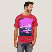 Vaporwave カー Synthwave 夕焼け 少女 レトロ おもしろ Tシャツ (正面フル)