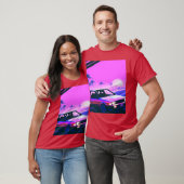 Vaporwave カー Synthwave 夕焼け 少女 レトロ おもしろ Tシャツ (ユニセックス)
