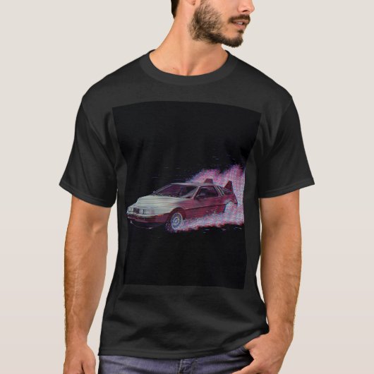 Vaporwave グリッチカーTシャツ - 80年代のクルマ Tシャツ (正面)