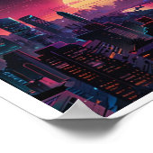 Vaporwave サイバーパンクの都市景観 - ネオンのスカイラインアート S ポスター (角)
