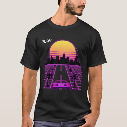 Vaporwave サンセット Synthwave サイバーパンク アウトラン 80年代 メンズ Tシャツ (正面)