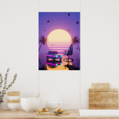 Vaporwave レトロカーとゲーミングチェア ポスター (キッチン)