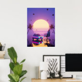 Vaporwave レトロカーとゲーミングチェア ポスター (ホームオフィス)