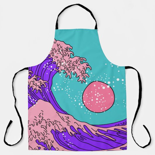 Vaporwave 素晴らし Wave:様式化された海アート エプロン (正面)