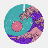 Vaporwave 素晴らし Wave：様式化された海アート ガラスオーナメント (裏面)