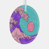 Vaporwave 素晴らし Wave：様式化された海アート ガラスオーナメント (正面右)