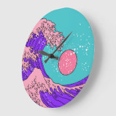 Vaporwave 素晴らし Wave:様式化された海アート ラージ壁時計 (傾斜)