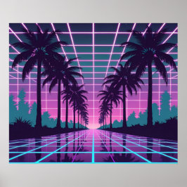 Vaporwave 80sネオングリッド合成波アートポスター ポスター